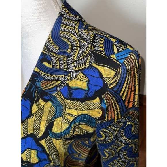 Womens‎ Harve Benard Open Front Tapestry Blue Black Yellow Blazer Size 8 - Picture 5 of 7